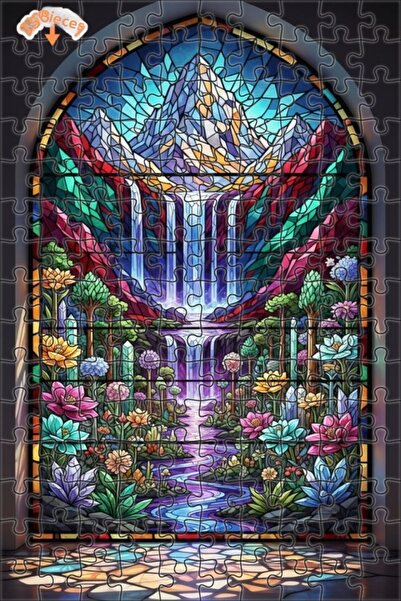 Teona Ahşap لغز خشبي رائع ذو طابقين بإطار يشبه الموزاييك الزجاجي لغابة الشلال...