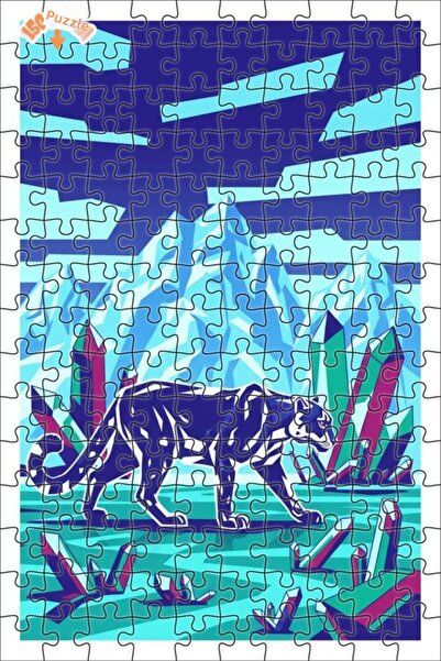 Teona Ahşap Wild Panther Crystal Mountains Geometric Art Double Layer Framed ...