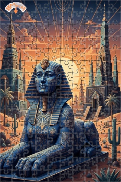 Teona Ahşap Mysterious Pharaoh Sphinx Oil Painting Look Double Layer Framed W...