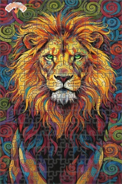 Teona Ahşap Colorful Portrait of Lion Oil Painting Look Double Layer Framed W...