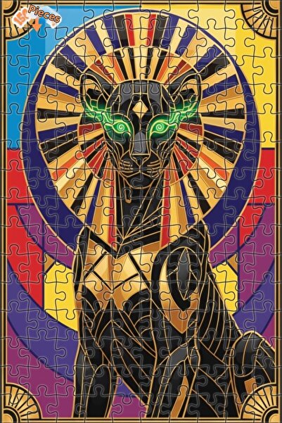 Teona Ahşap Mysterious Egyptian Panther Oil Painting Look Double Layer Framed...