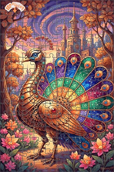 Teona Ahşap Magnificent Mechanical Peacock Oil Painting Look Double Layer Fra...