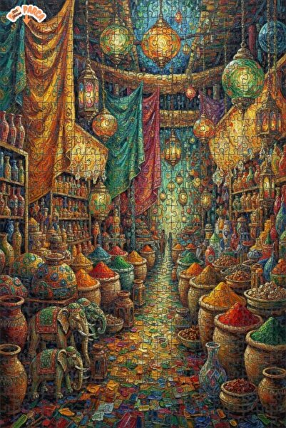 Teona Ahşap Magical Spice Market Oil Painting Look Double Layer Framed Wooden...