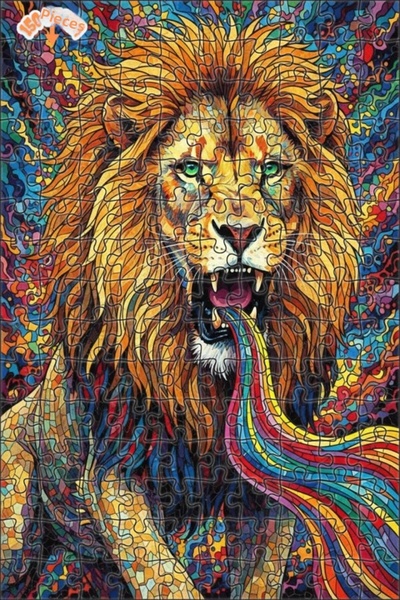 Teona Ahşap Colorful Breath of the Lion Oil Painting Look Mosaic Double-Deck ...
