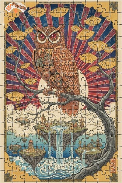 Teona Ahşap Mechanical Owl Flying Island Landscape Oil Painting Double-Decker...