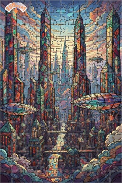 Teona Ahşap لغز خشبي بمظهر لوحة زيتية لقصة مدينة زجاجية 150 قطعة 20x30