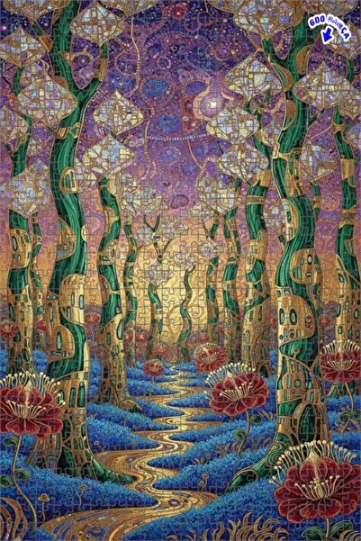 Teona Ahşap لغز خشبي فني بمظهر لوحة زيتية لمغامرة الغابة الذهبية 600 قطعة 50×35