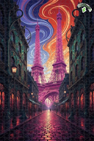 Teona Ahşap لغز خشبي مؤطر بطبقتين بتصميم لوحة زيتية ليلة باريس الساحرة 800 قط...