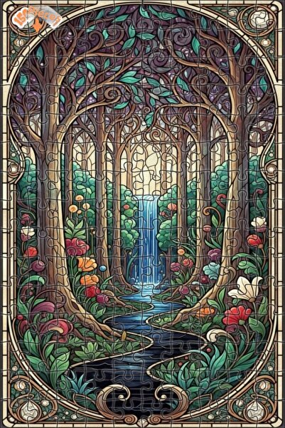 Teona Ahşap Magical Forest Waterfall Oil Painting-Looking Art Double-Deck Fra...