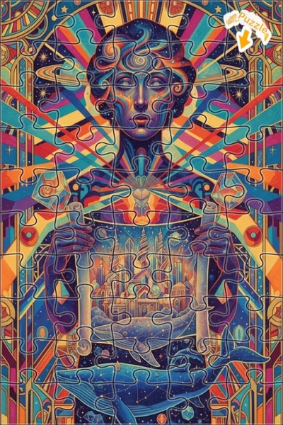 Teona Ahşap لغز خشبي بمظهر لوحة زيتية لمدينة الحوت الكوني 50 قطعة 15×25