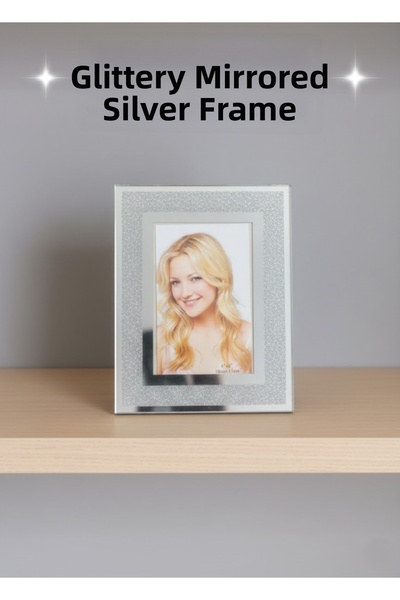 EVİMDM Silvery Mirrored Silver Frame – Decorative Desktop Photo Frame (10X15 cm)