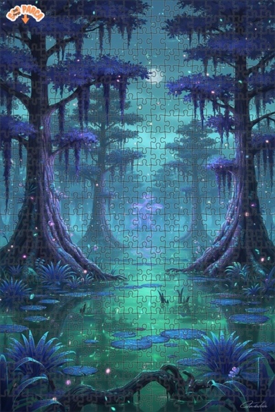 Teona Ahşap لغز فني بمنظر غابة سحرية على شاطئ البحر، لوحة زيتية، 500 قطعة، 50×30