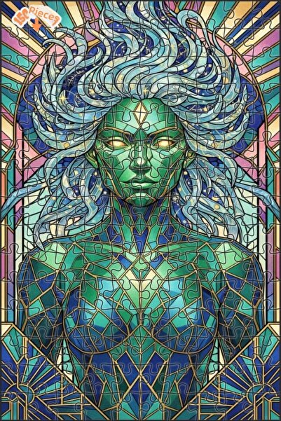 Teona Ahşap لغز خشبي بتصميم زجاجي فني مع شكل امرأة خضراء 150 قطعة 20×30