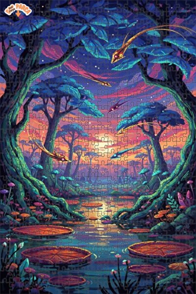 Teona Ahşap لغز خشبي بإطار مزدوج الطبقات بمظهر لوحة زيتية ليلة الغابة الخيالي...