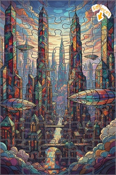Teona Ahşap لغز خشبي بمظهر لوحة زيتية لقصة مدينة زجاجية 50 قطعة 15×25