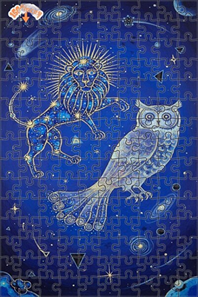 Teona Ahşap Lion and Owl Galaxy Art Oil Painting Double-Deck Framed Wooden Pu...