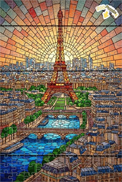 Teona Ahşap لغز خشبي مؤطر بطبقتين بتصميم فن الزجاج الملون لمناظر باريس 200 قط...