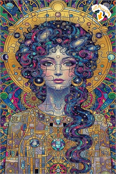 Teona Ahşap Galaxy Haired Woman Cosmic Art Double Layer Framed Wooden Puzzle ...