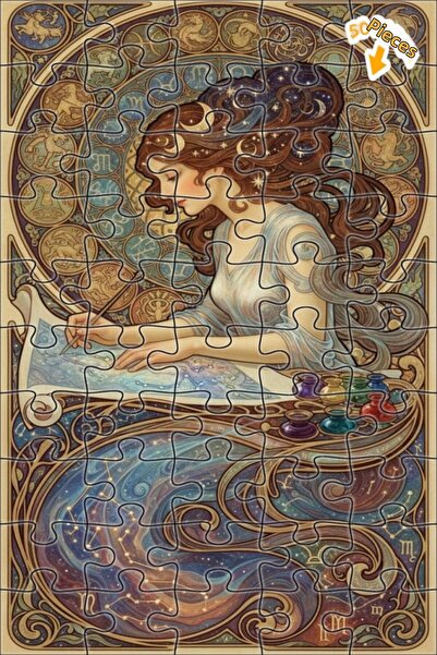 Teona Ahşap لوحة فنية خشبية مؤطرة بطبقتين على شكل فنان السماء، تصور امرأة ترس...