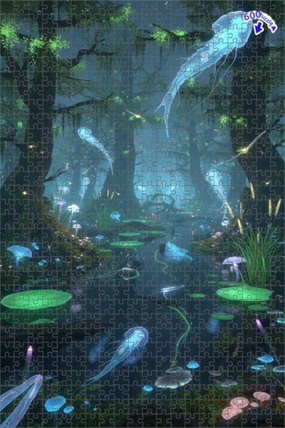 Teona Ahşap لغز خشبي مؤطر بطبقتين من فن الرسم الرقمي الخيالي لقنديل البحر في ...