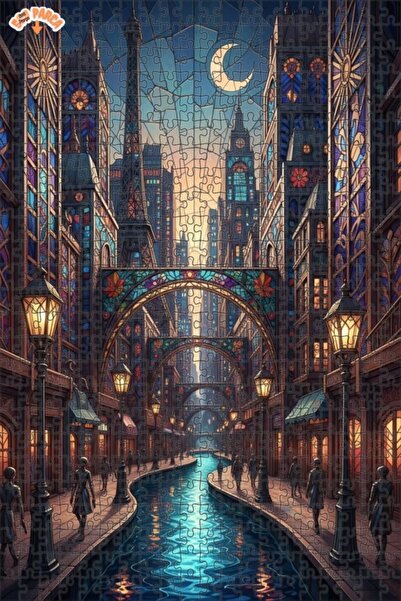 Teona Ahşap لغز خشبي مؤطر بطبقتين بنمط فني من الزجاج الملون على طراز باريس 50...