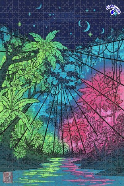 Teona Ahşap لغز خشبي مؤطر بطبقتين بمظهر لوحة زيتية لليلة الغابة الغامضة 600 ق...