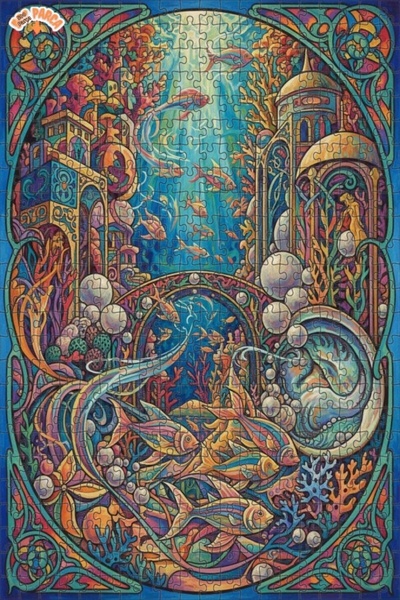 Teona Ahşap لوحة زيتية ملونة للأسماك والهندسة المعمارية تحت الماء، لغز خشبي ب...