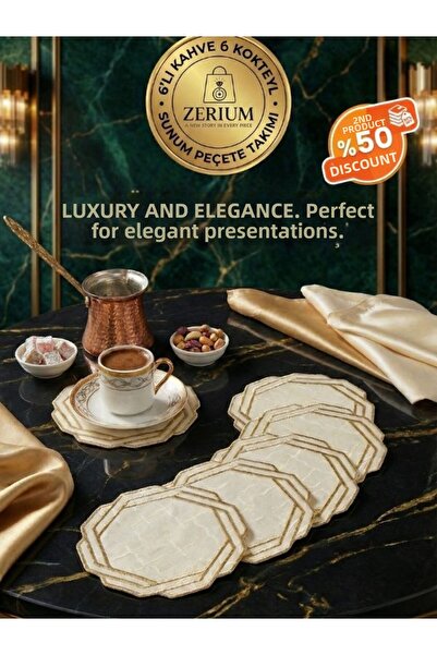 ZERİUM Set premium de 6 șervețele pentru cocktail și cafea, seria geometrică ...