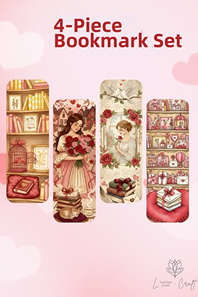 Burak Baskı Tasarım Book, Love, Affection, Rose Themed Set of 4 Bookmarks, Va...