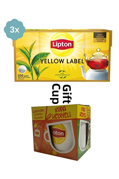 Lipton إبريق شاي يلو ليبل 100 قطعة × 3 قطع + كوب هدية