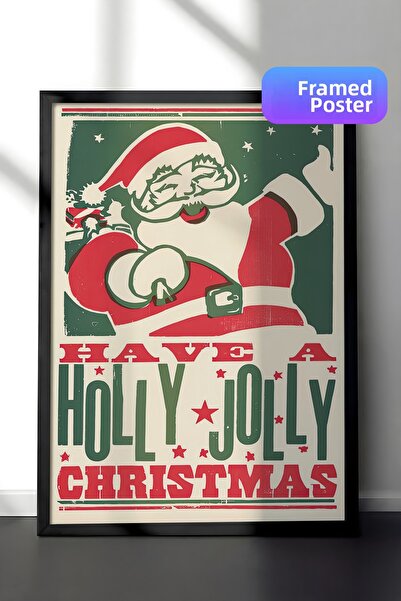 Postifull Tablou cu ramă neagră, poster de Crăciun cu ramă, Holly Jolly Chris...