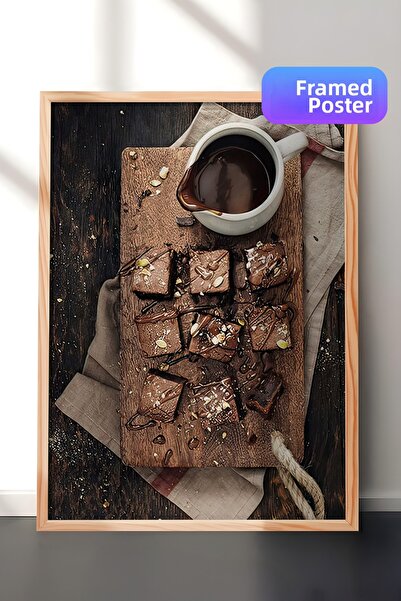 Postifull Tablou înrămat cu brownies, cadru din lemn și poster, pictură verti...