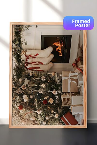 Postifull Картина с дървена рамка, новогодишен плакат, новогодишна украса, ко...