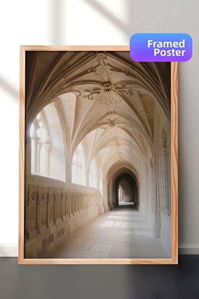Postifull Pictură înrămată cu coridorul castelului, cadru din lemn și poster,...