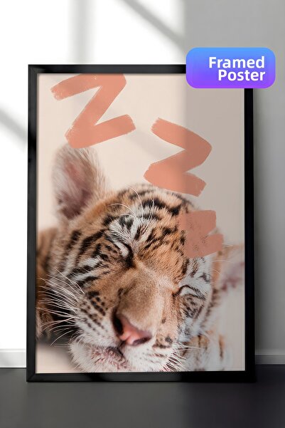 Postifull Pictură înrămată cu tigru adormit, cadru negru și poster, pictură d...