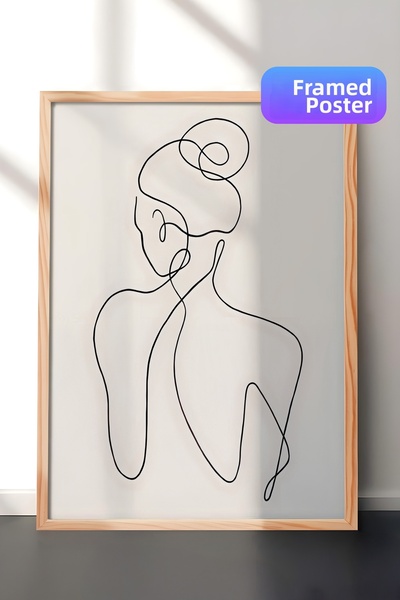 Postifull Tablou cu rama din lemn, set de postere si rame, One Line Art No 1 ...