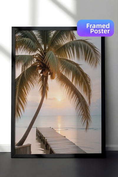 Postifull Pictură înrămată Tropical Jetty, cadru negru și poster, pictură mur...