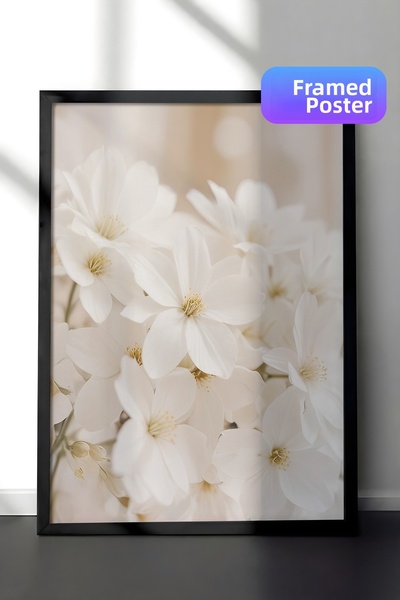 Postifull Pictură înrămată cu ramă Soft White Bloom, cadru negru și poster, p...