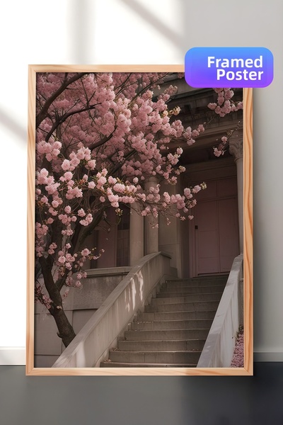 Postifull Pictură înrămarită cu scară cu flori, cadru din lemn și poster, pic...