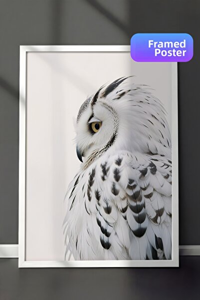 Postifull Tablou înrămat cu bufniță, cadru alb și poster, pictură verticală p...