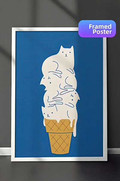 Postifull Картина с бяла рамка, художествена стена, котки, сладолед, серия „К...