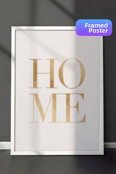 Postifull Tablou înrămat Gold Home, cadru alb și poster, pictură verticală pe...