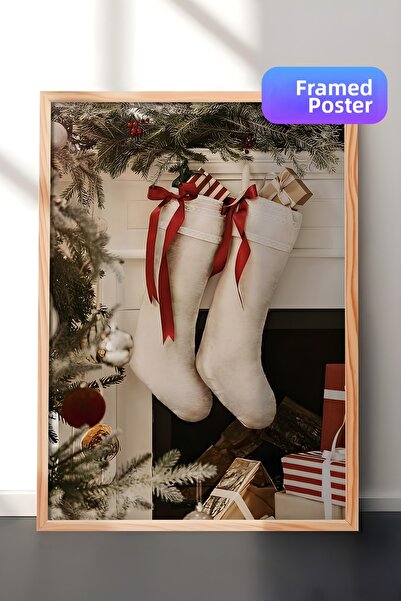 Postifull Tablou cu rama din lemn, poster de Anul Nou, decor de Anul Nou, cio...