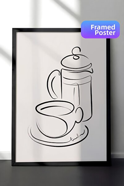 Postifull Εικόνα με κορνίζα Coffee Line Art, Μαύρος κορνίζα και αφίσα, Ζωγραφ...