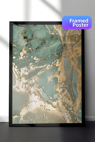 Postifull Pictură înrămată cu marmură verde abstractă nr. 1, pictură vertical...