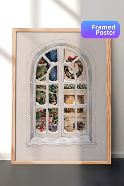 Postifull Tablou cu rama din lemn, poster de Anul Nou, decor de Anul Nou, ser...