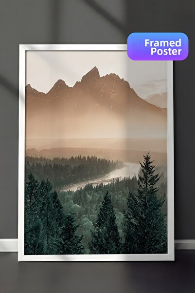 Postifull Pictură înrămată Pine Tree Valley, cadru alb și poster, pictură mur...