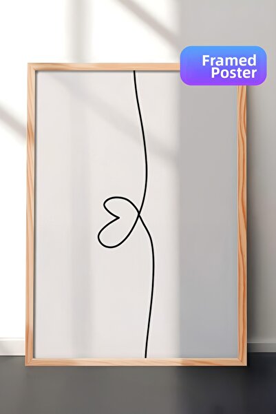 Postifull Pictură înrămată Line Heart, cadru din lemn și poster, pictură oriz...