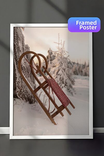 Postifull Pictură înrămată cu cadru Winter Sleigh, cadru alb și poster, pictu...