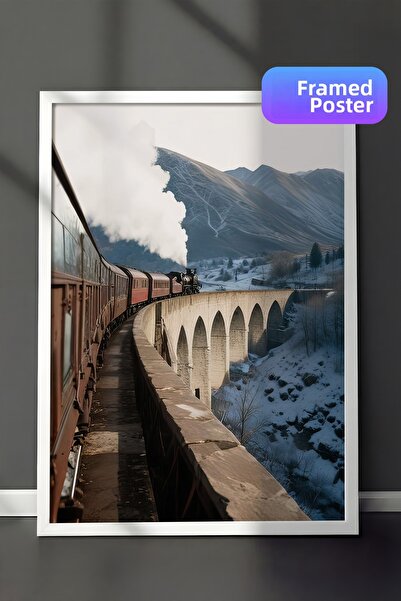 Postifull Pictură înrămată cu trenul expres, cadru alb și poster, pictură ver...